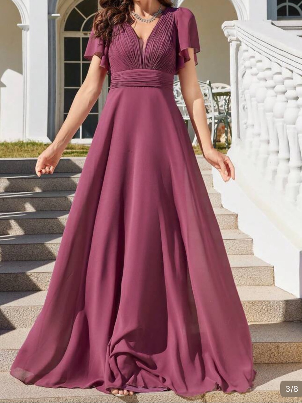 V-Neck Dusty Rose Maxi Dress with Flutter Sleeves